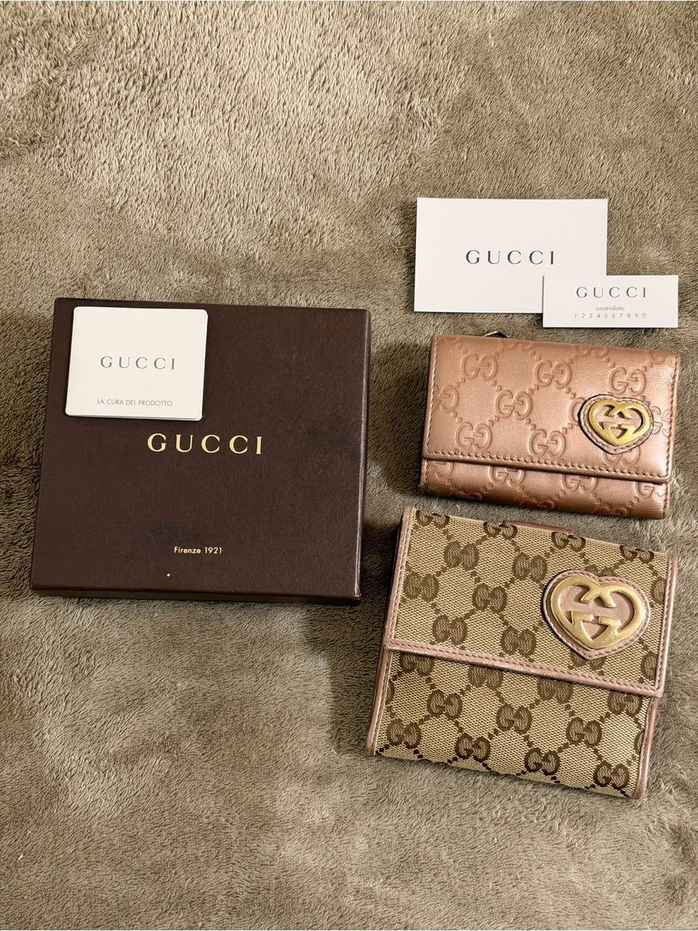 GUCCI Lovely Heart SLG bundle in canvas & Guccisimma leather